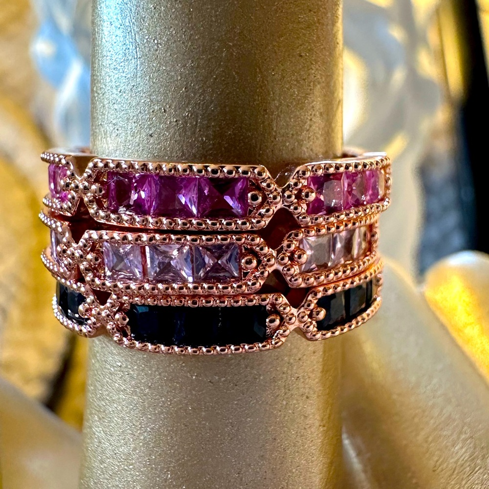 Stackable Gemstone Rings With Rose Gold Tone - image 1